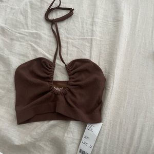 brown criss cross crop top